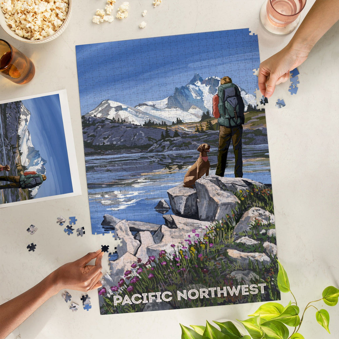 Pacific Northwest, Washington, Painterly, Get Out and Hike, Jigsaw Puzzle Puzzle Lantern Press 