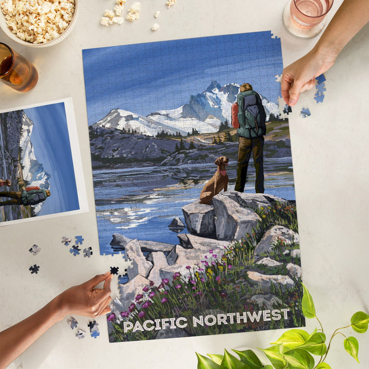 Pacific Northwest, Washington, Painterly, Get Out and Hike, Jigsaw Puzzle Puzzle Lantern Press 