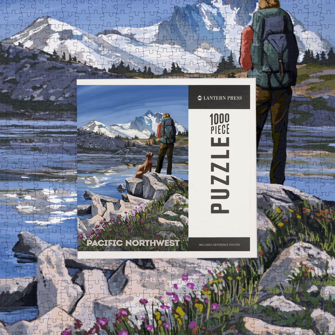 Pacific Northwest, Washington, Painterly, Get Out and Hike, Jigsaw Puzzle Puzzle Lantern Press 
