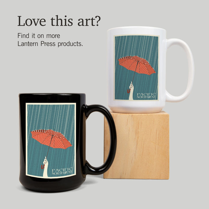 Pacific Northwest, Washington, Umbrella Letterpress, Lantern Press Artwork, Ceramic Mug Mugs Lantern Press 
