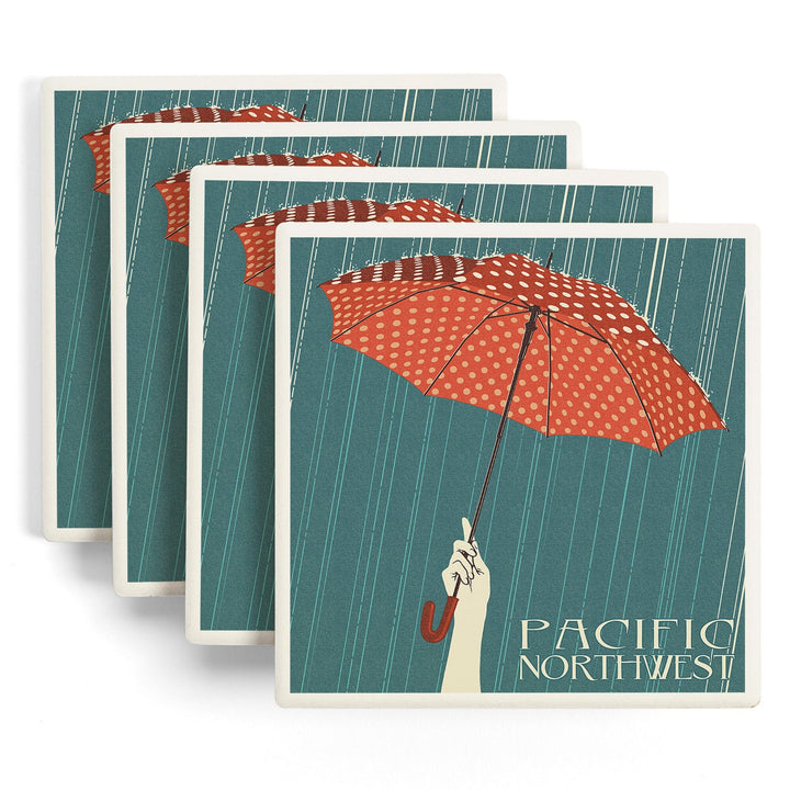 Pacific Northwest, Washington, Umbrella Letterpress, Lantern Press Artwork, Coaster Set Coasters Lantern Press 