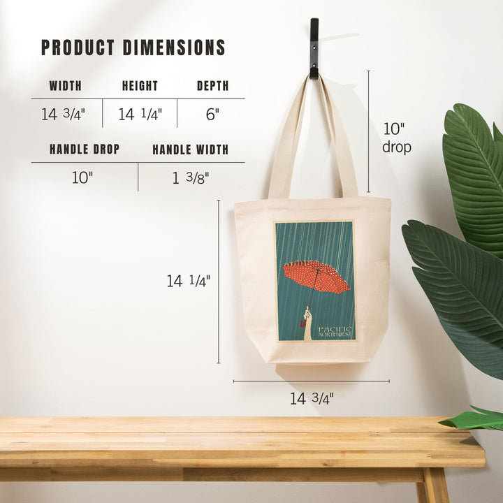 Pacific Northwest, Washington, Umbrella Letterpress, Lantern Press Artwork, Tote Bag Totes Lantern Press 