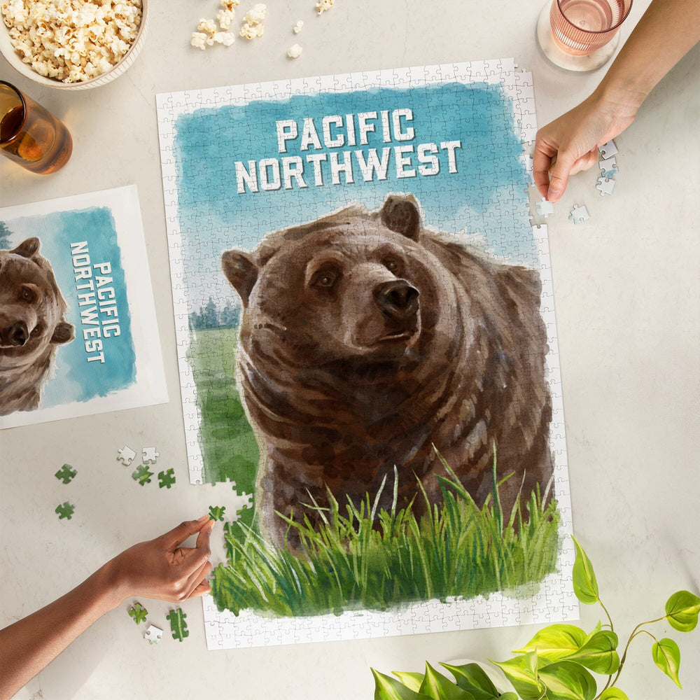 Pacific Northwest, Watercolor Study, Grizzly Bear, Jigsaw Puzzle Puzzle Lantern Press 