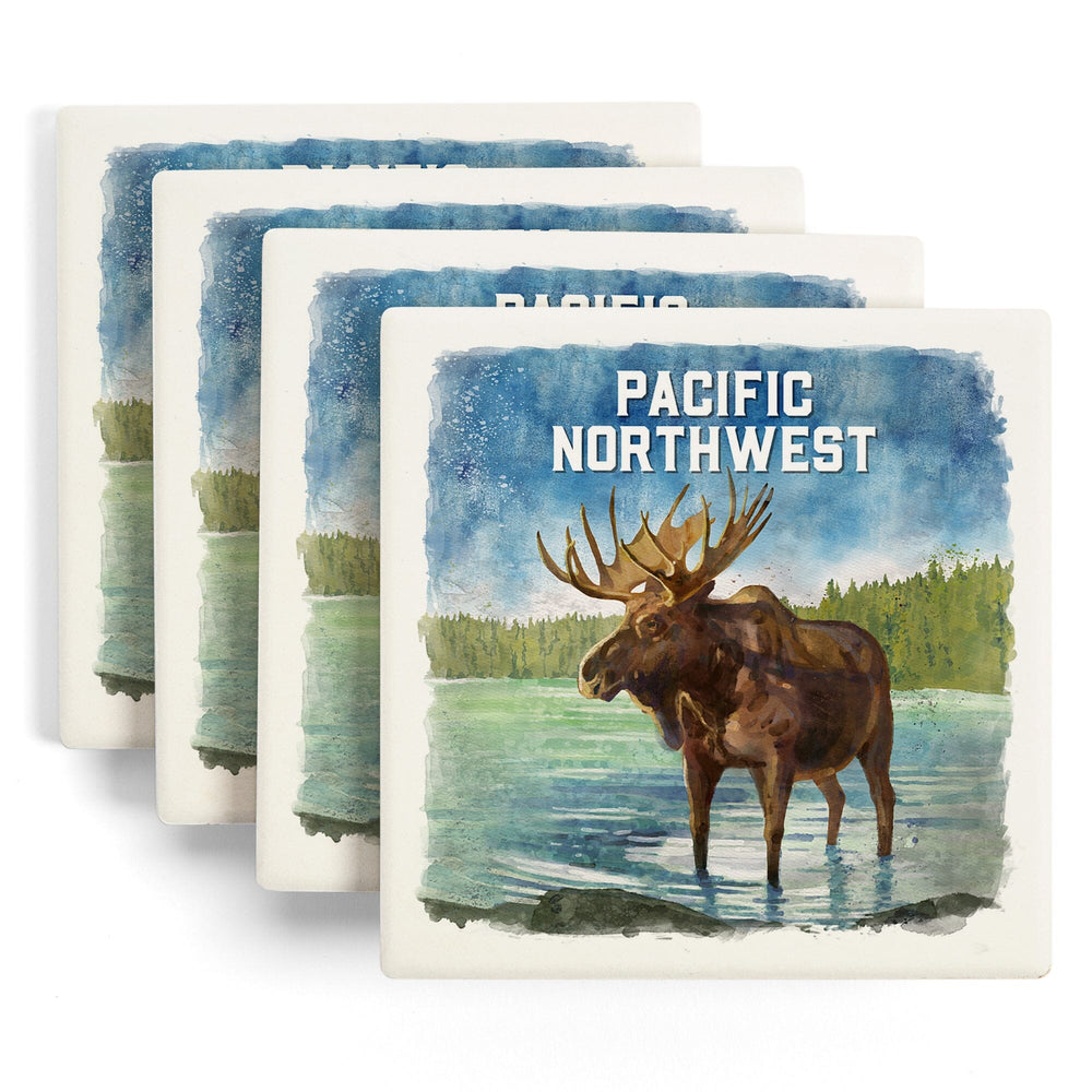 Pacific Northwest, Watercolor Study, Moose, Coasters Coasters Lantern Press 