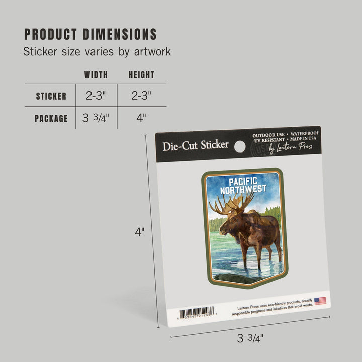 Pacific Northwest, Watercolor Study, Moose, Contour, Vinyl Sticker Sticker Lantern Press 