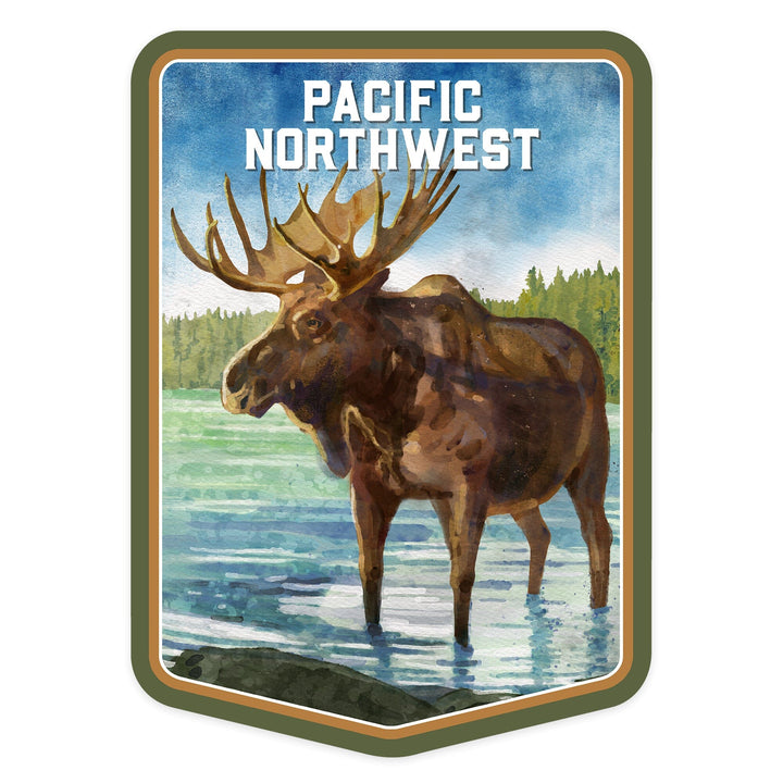 Pacific Northwest, Watercolor Study, Moose, Contour, Vinyl Sticker Sticker Lantern Press 