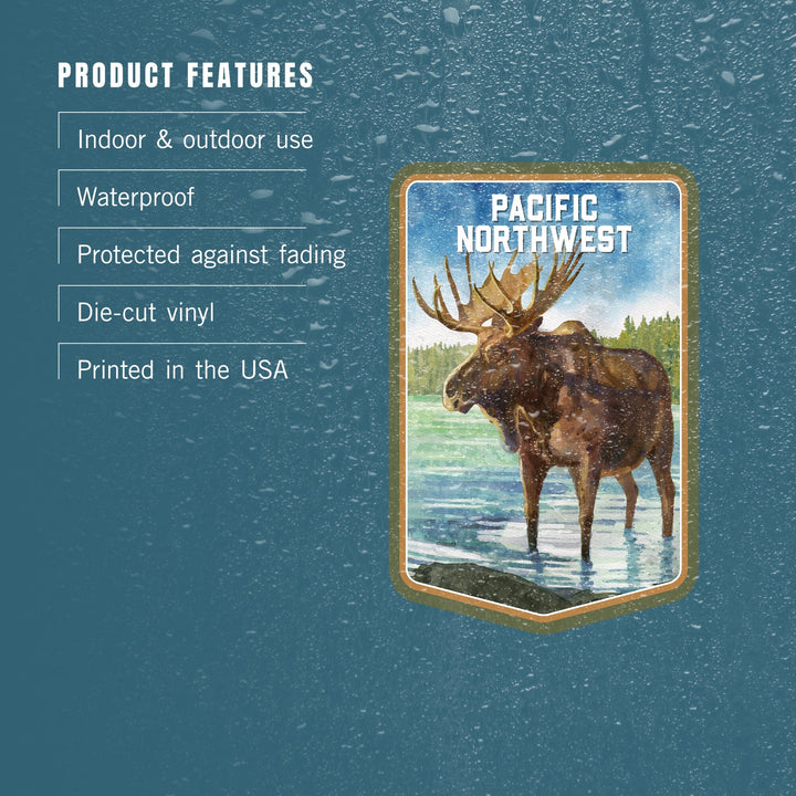 Pacific Northwest, Watercolor Study, Moose, Contour, Vinyl Sticker Sticker Lantern Press 