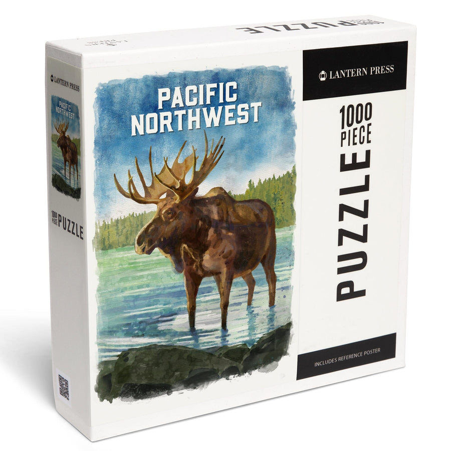 Pacific Northwest, Watercolor Study, Moose, Jigsaw Puzzle Puzzle Lantern Press 