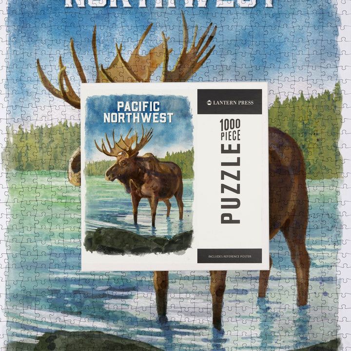 Pacific Northwest, Watercolor Study, Moose, Jigsaw Puzzle Puzzle Lantern Press 