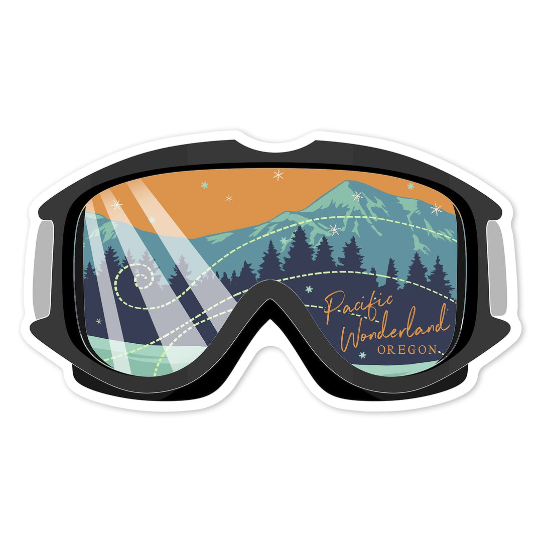 Pacific Wonderland, Oregon, Ski Goggles, Contour, Lantern Press Artwork, Vinyl Sticker Sticker Lantern Press 