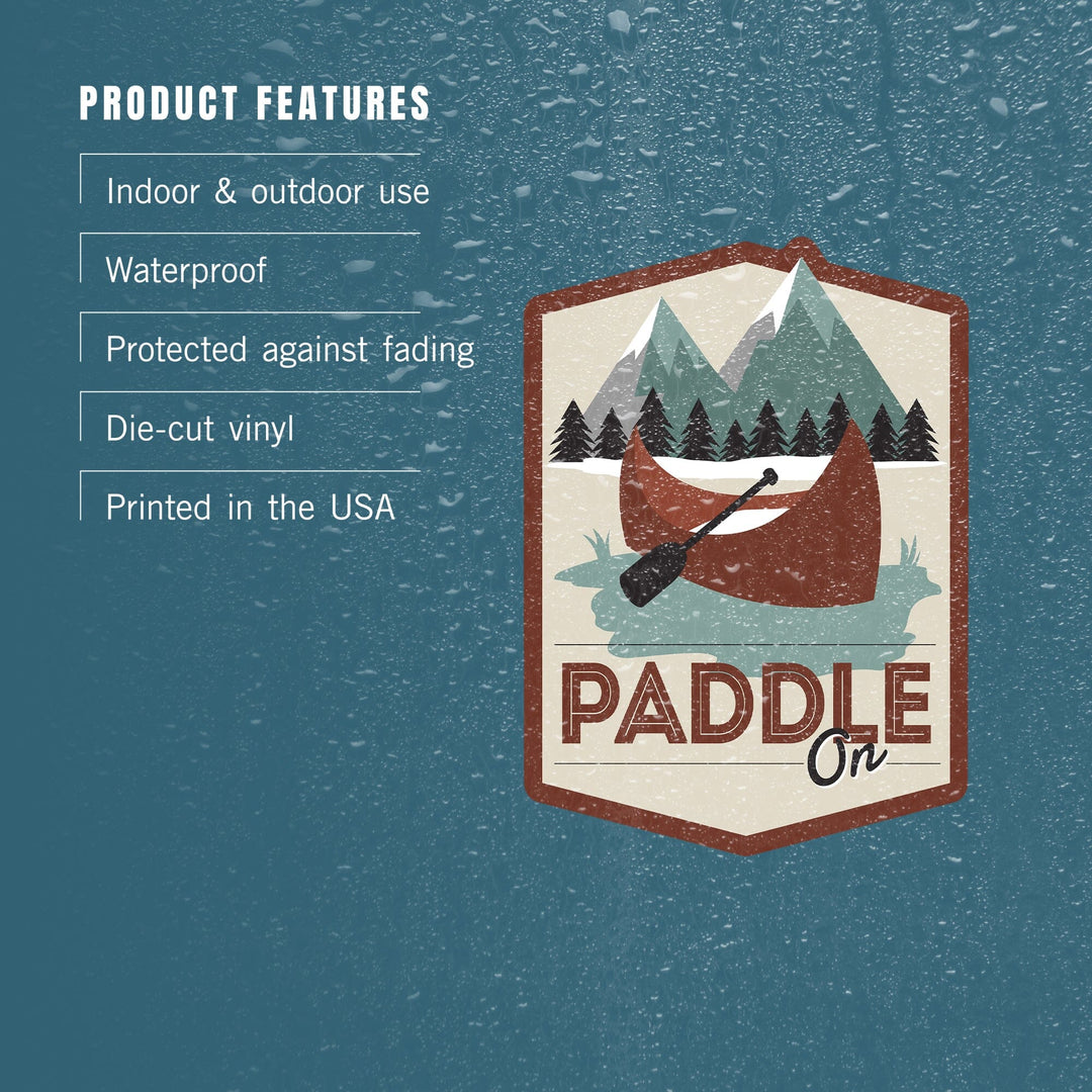 Paddle On, Canoe Scene, Vector, Contour, Lantern Press Artwork, Vinyl Sticker Sticker Lantern Press 