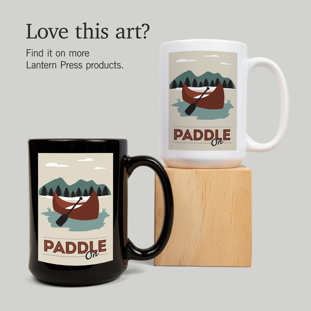 Paddle On, Canoe, Vector, Contour, Lantern Press Artwork, Ceramic Mug Mugs Lantern Press 