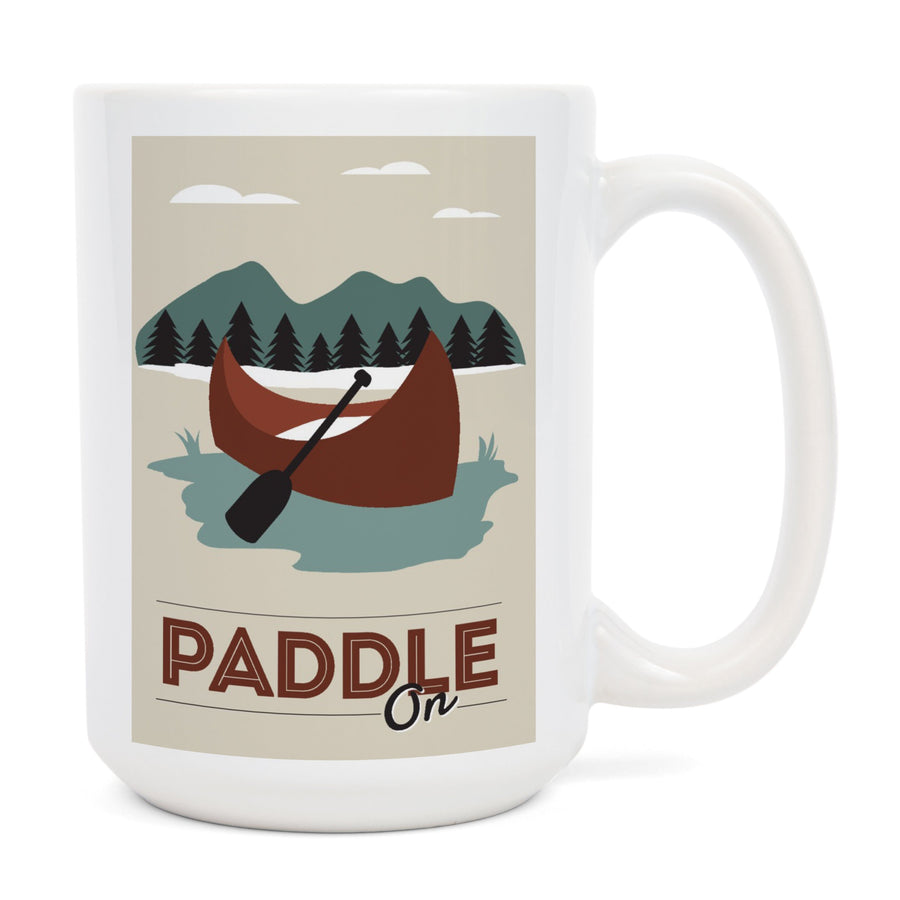 Paddle On, Canoe, Vector, Contour, Lantern Press Artwork, Ceramic Mug Mugs Lantern Press 