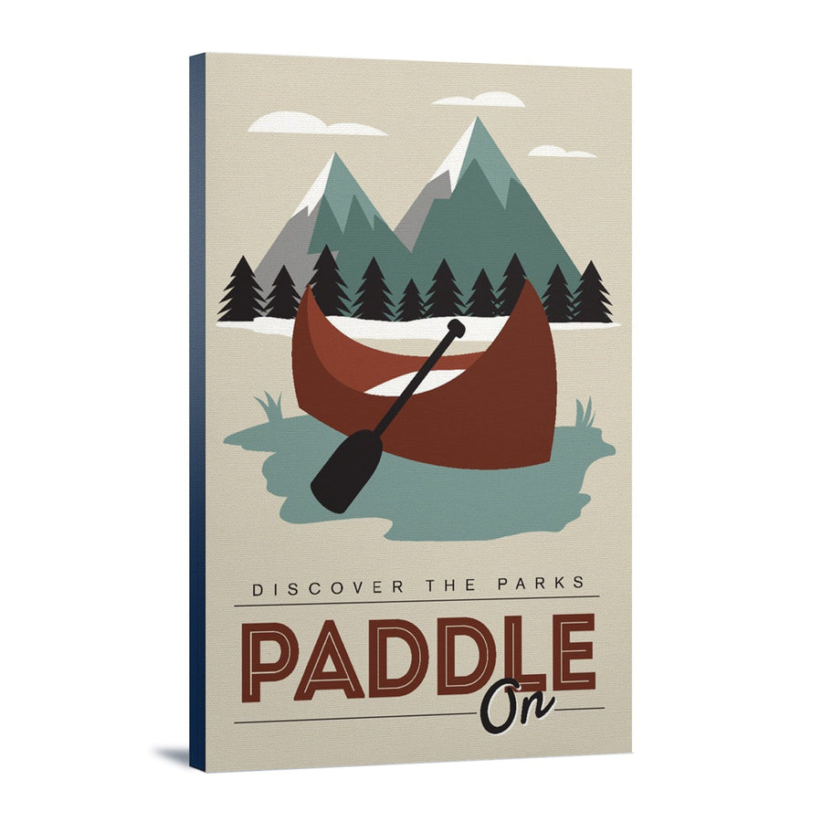 Paddle On (Maroon Canoe), Discover the Parks, Lantern Press Artwork, Stretched Canvas Canvas Lantern Press 