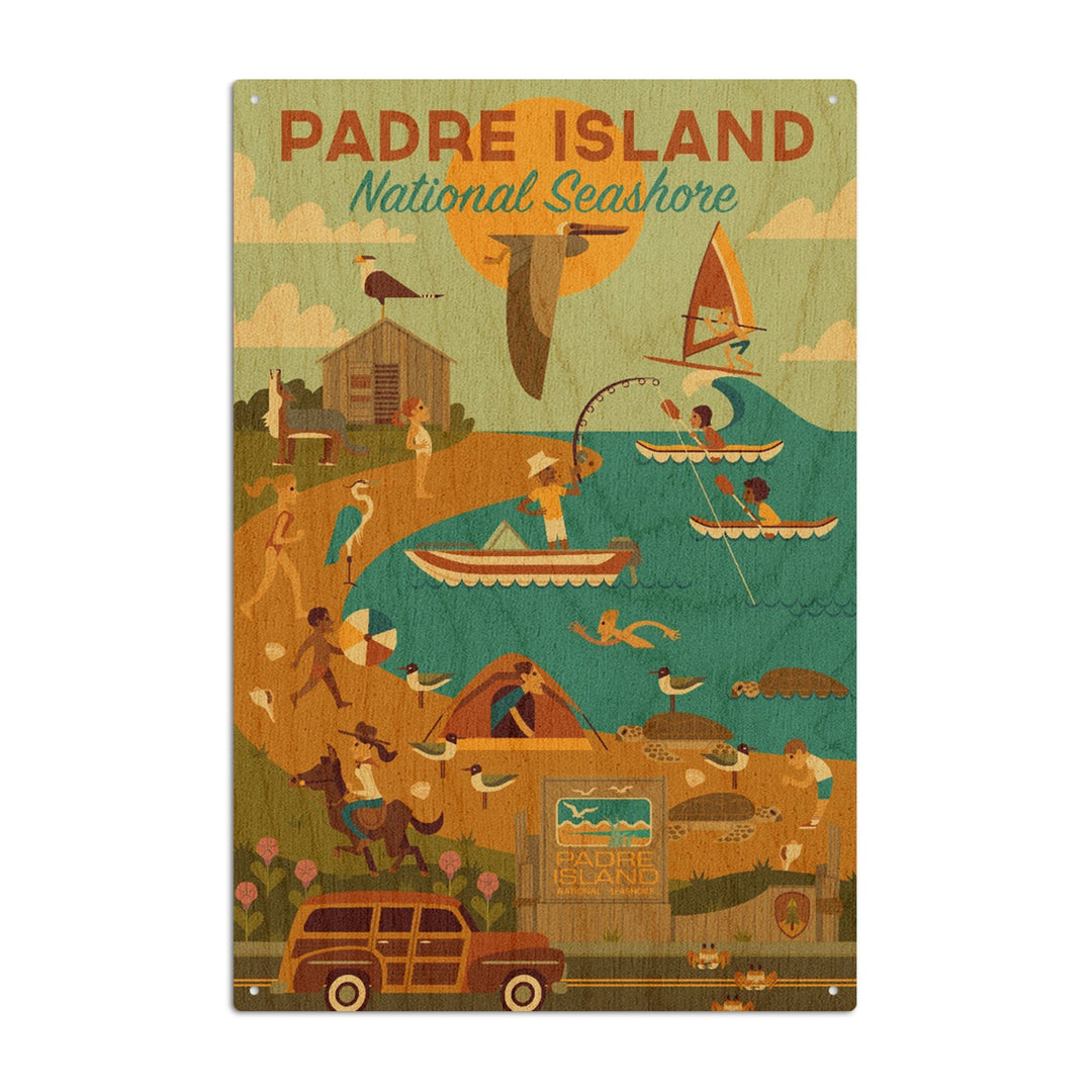 Padre Island National Seashore, Texas, Geometric, Lantern Press Artwork, Wood Signs and Postcards Wood Lantern Press 10 x 15 Wood Sign 