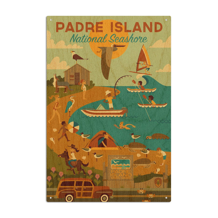 Padre Island National Seashore, Texas, Geometric, Lantern Press Artwork, Wood Signs and Postcards Wood Lantern Press 6x9 Wood Sign 