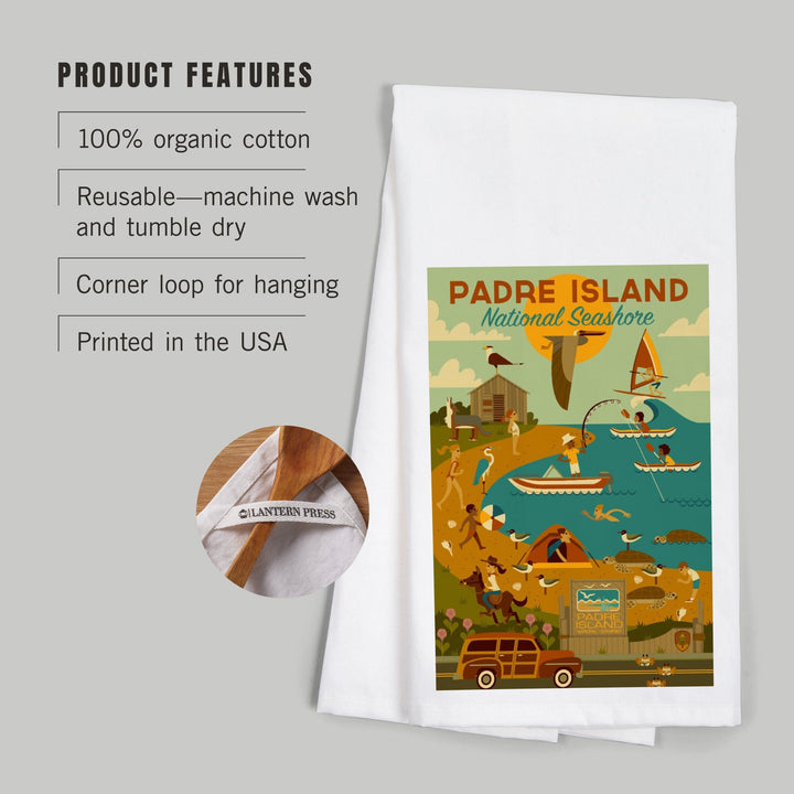 Padre Island National Seashore, Texas, Geometric, Organic Cotton Kitchen Tea Towels Kitchen Lantern Press 