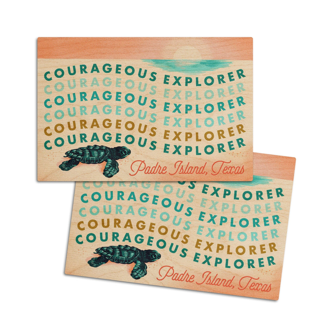 Padre Island, Texas, Courageous Explorer Colection, Turtle, Wood Signs and Postcards Wood Lantern Press 4x6 Wood Postcard Set 
