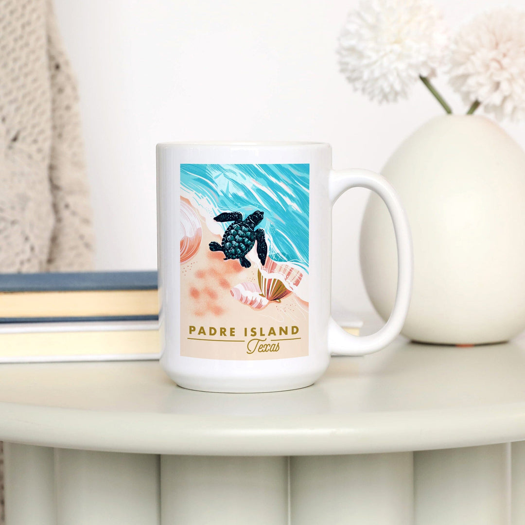 Padre Island, Texas, Courageous Explorer Collection, Turtle and Shells, Safely to Sea, Ceramic Mug Mugs Lantern Press 