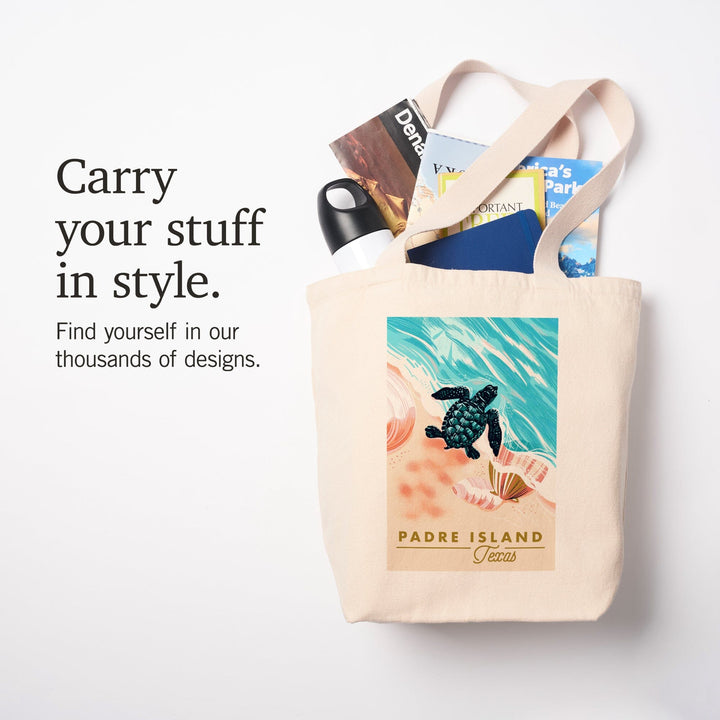 Padre Island, Texas, Courageous Explorer Collection, Turtle and Shells, Safely to Sea, Tote Bag Totes Lantern Press 
