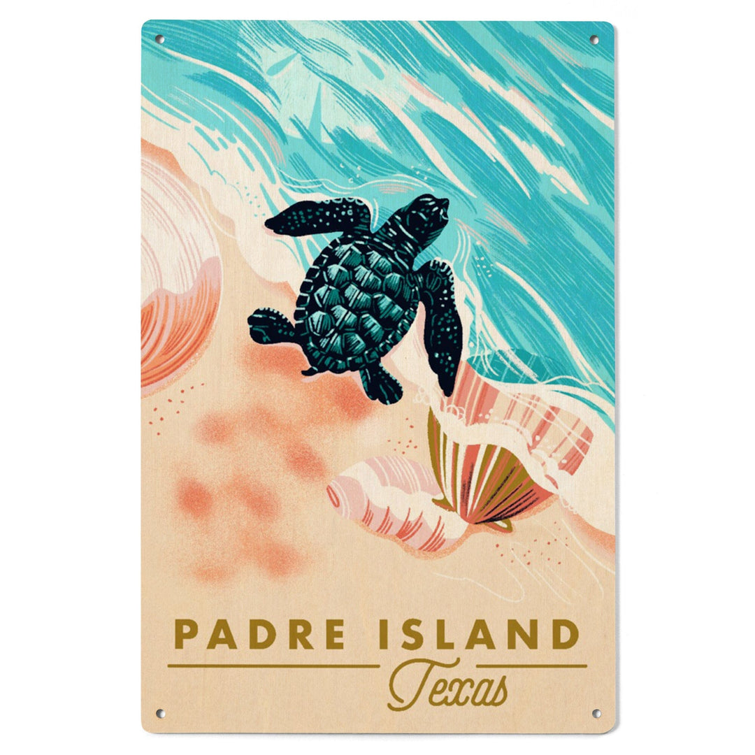 Padre Island, Texas, Courageous Explorer Collection, Turtle and Shells, Safely to Sea, Wood Signs and Postcards Wood Lantern Press 