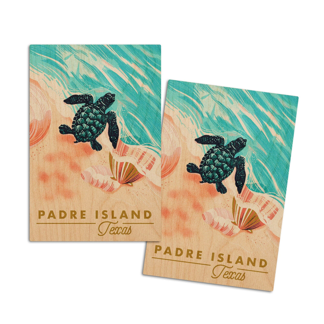 Padre Island, Texas, Courageous Explorer Collection, Turtle and Shells, Safely to Sea, Wood Signs and Postcards Wood Lantern Press 4x6 Wood Postcard Set 