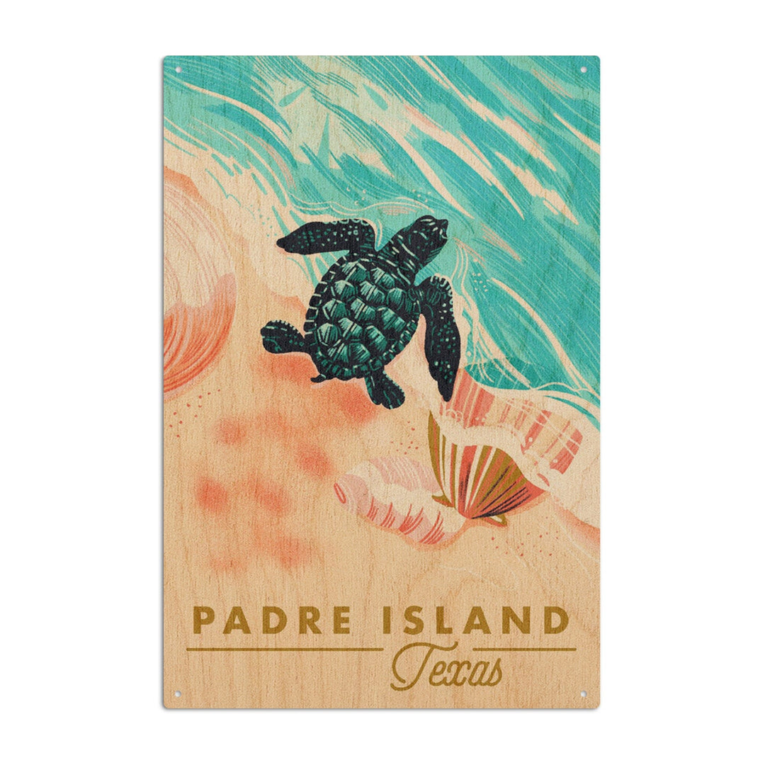 Padre Island, Texas, Courageous Explorer Collection, Turtle and Shells, Safely to Sea, Wood Signs and Postcards Wood Lantern Press 6x9 Wood Sign 