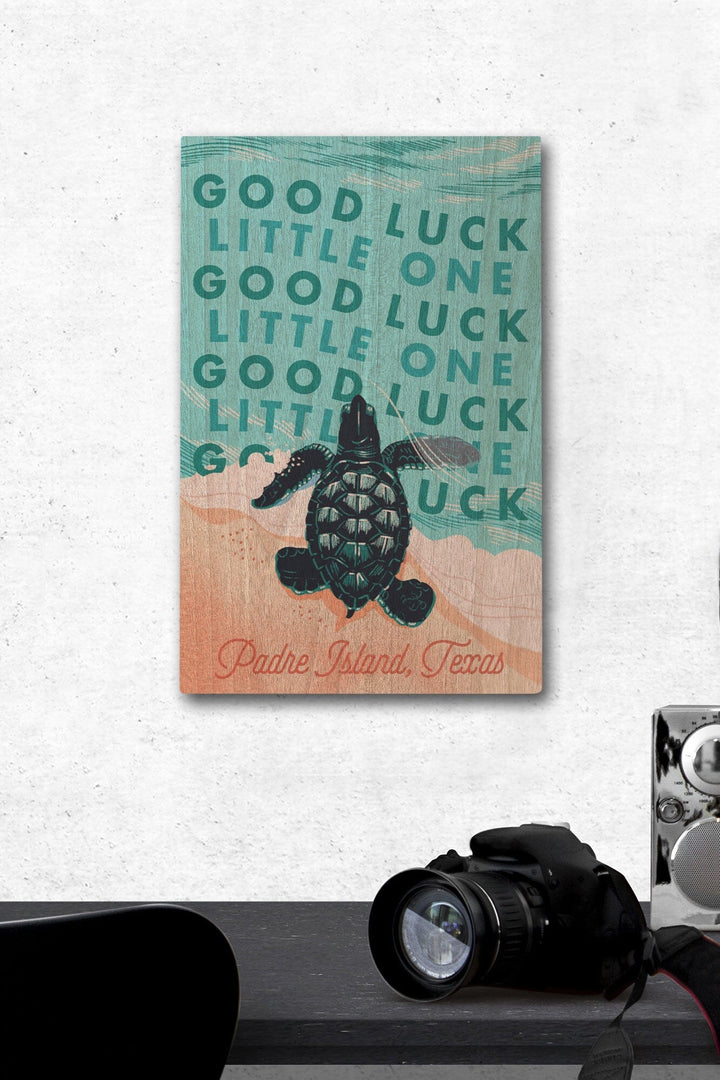 Padre Island, Texas, Courageous Explorer Collection, Turtle, Good Luck Little One, Wood Signs and Postcards Wood Lantern Press 12 x 18 Wood Gallery Print 