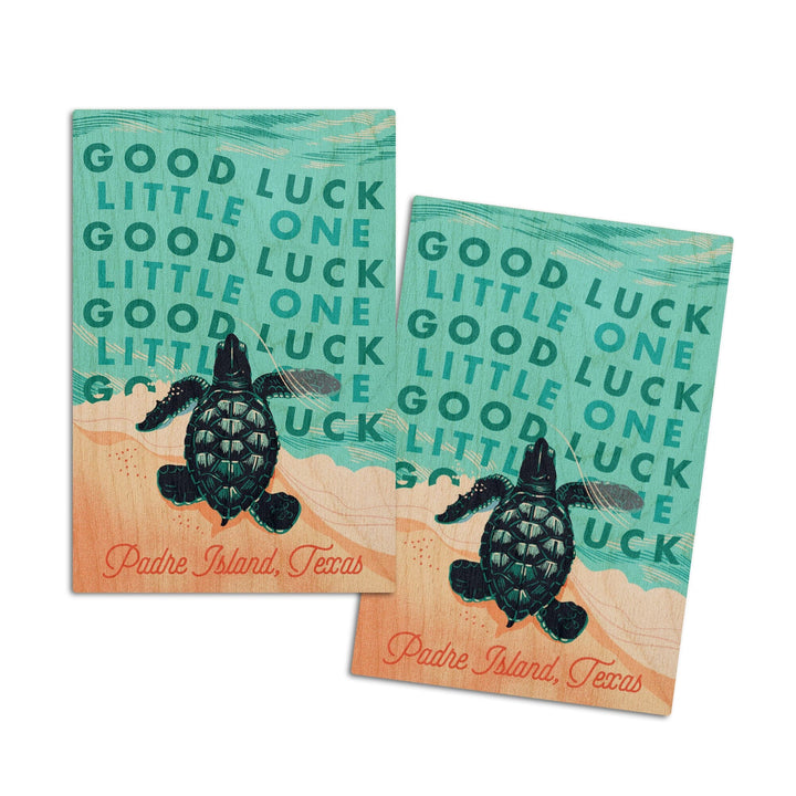 Padre Island, Texas, Courageous Explorer Collection, Turtle, Good Luck Little One, Wood Signs and Postcards Wood Lantern Press 4x6 Wood Postcard Set 