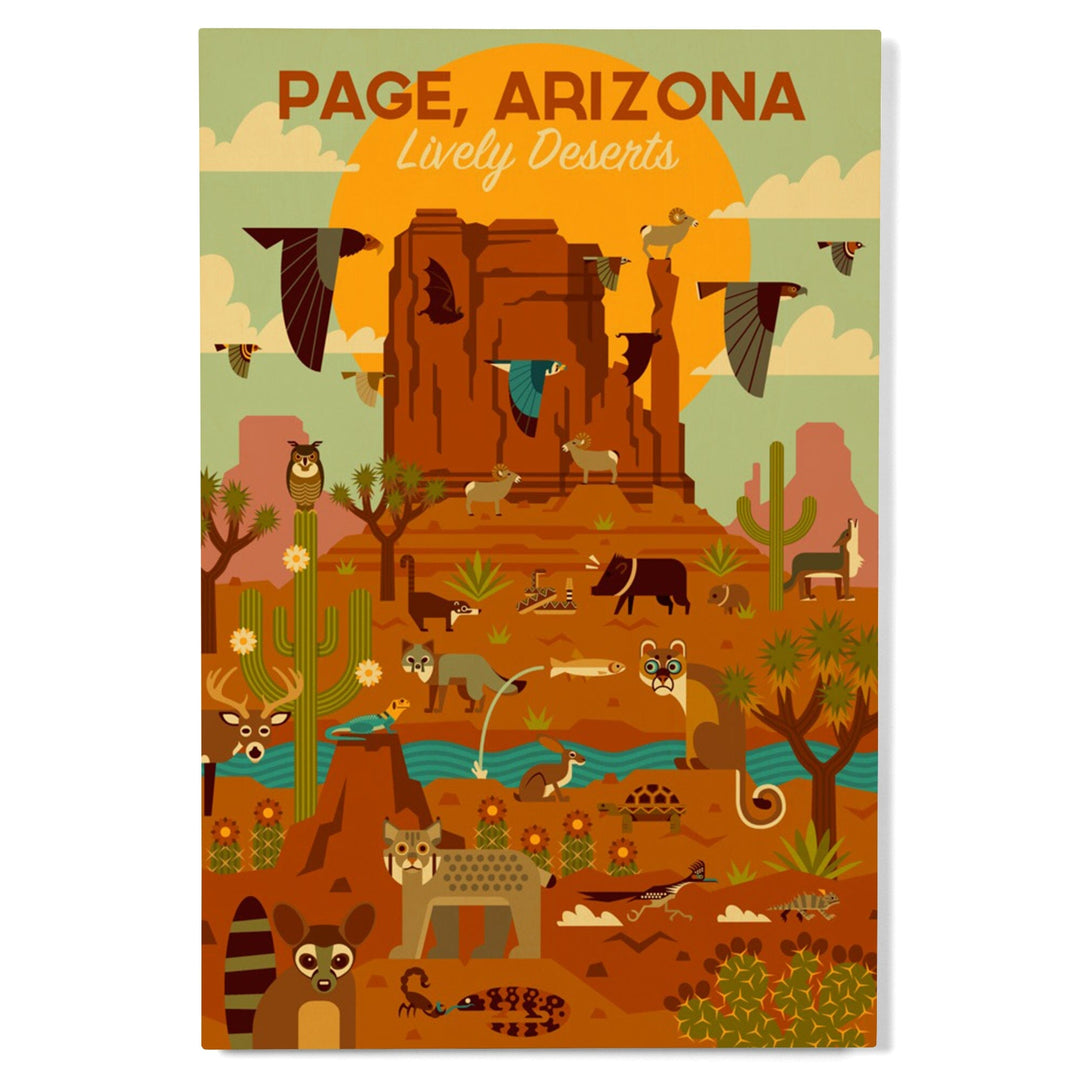 Page, Arizona, Lively Deserts, Geometric, Lantern Press Artwork, Wood Signs and Postcards Wood Lantern Press 