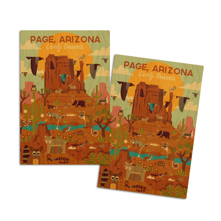 Page, Arizona, Lively Deserts, Geometric, Lantern Press Artwork, Wood Signs and Postcards Wood Lantern Press 4x6 Wood Postcard Set 