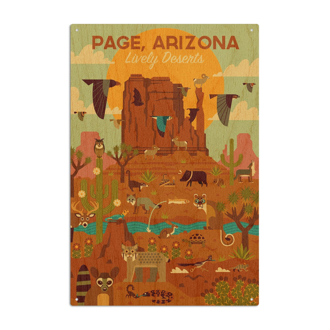 Page, Arizona, Lively Deserts, Geometric, Lantern Press Artwork, Wood Signs and Postcards Wood Lantern Press 6x9 Wood Sign 