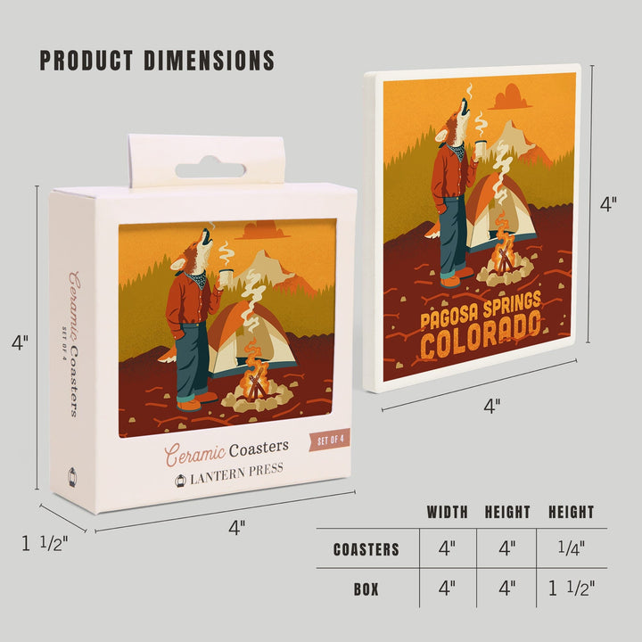 Pagosa Springs, Colorado, Animal Activities Series, Camping Coyote, Coasters Coasters Lantern Press 