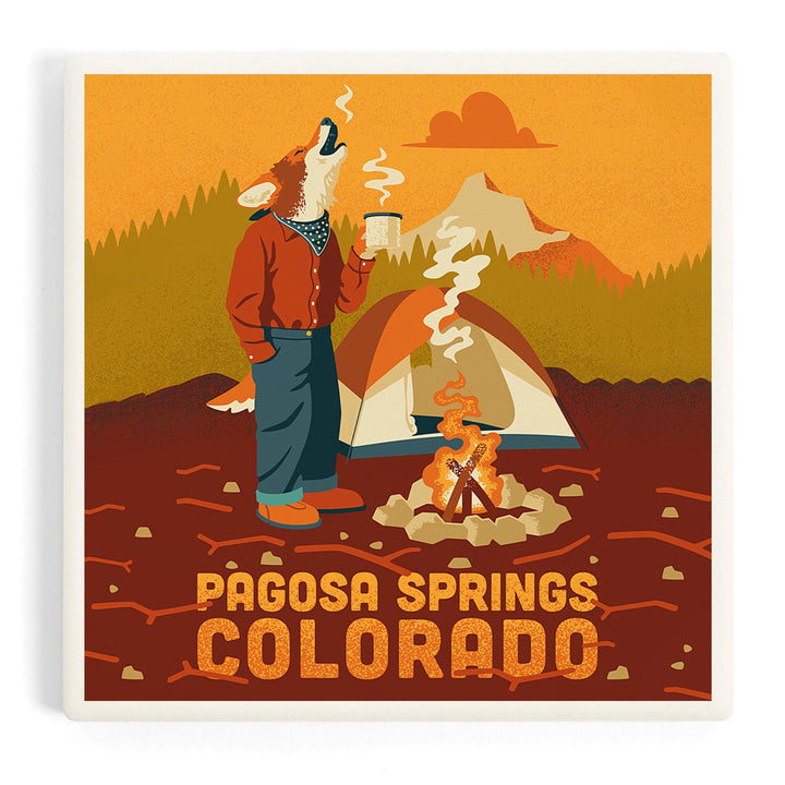 Pagosa Springs, Colorado, Animal Activities Series, Camping Coyote, Coasters Coasters Lantern Press 