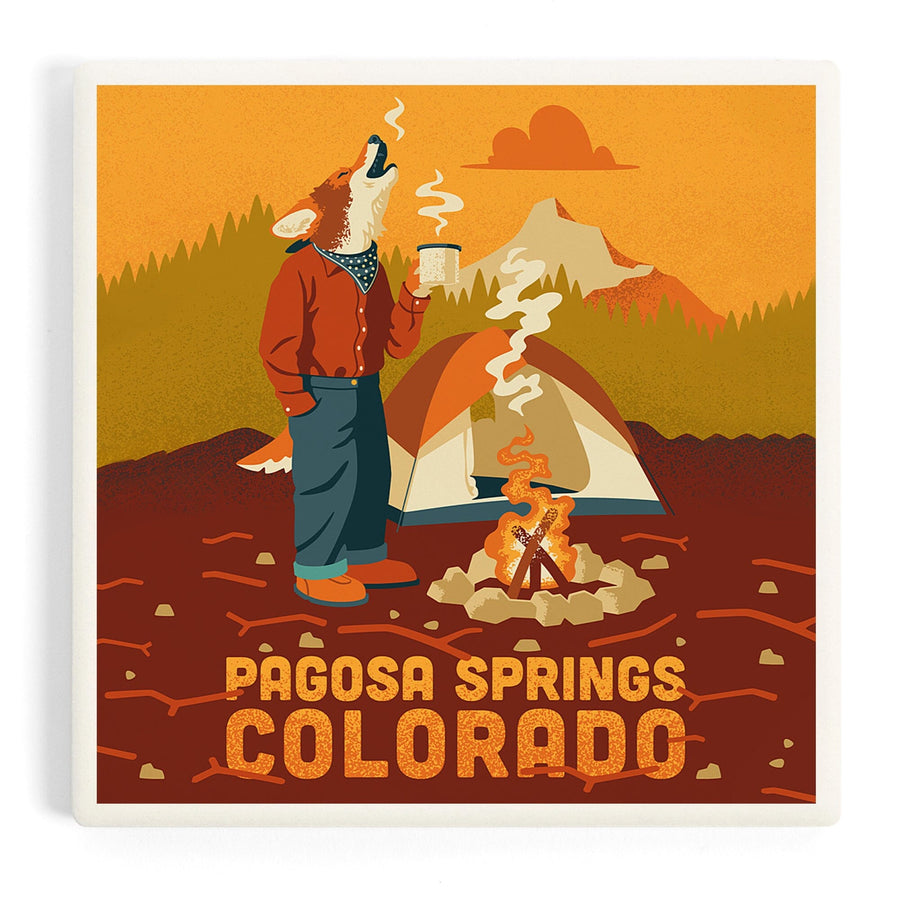 Pagosa Springs, Colorado, Animal Activities Series, Camping Coyote, Coasters Coasters Lantern Press 