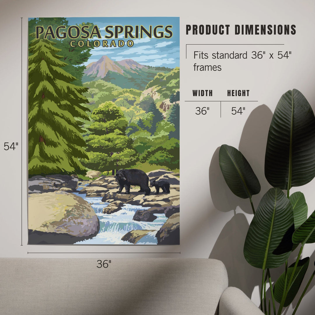 Pagosa Springs, Colorado, Black Bears and Stream, Art & Giclee Prints Art Lantern Press 