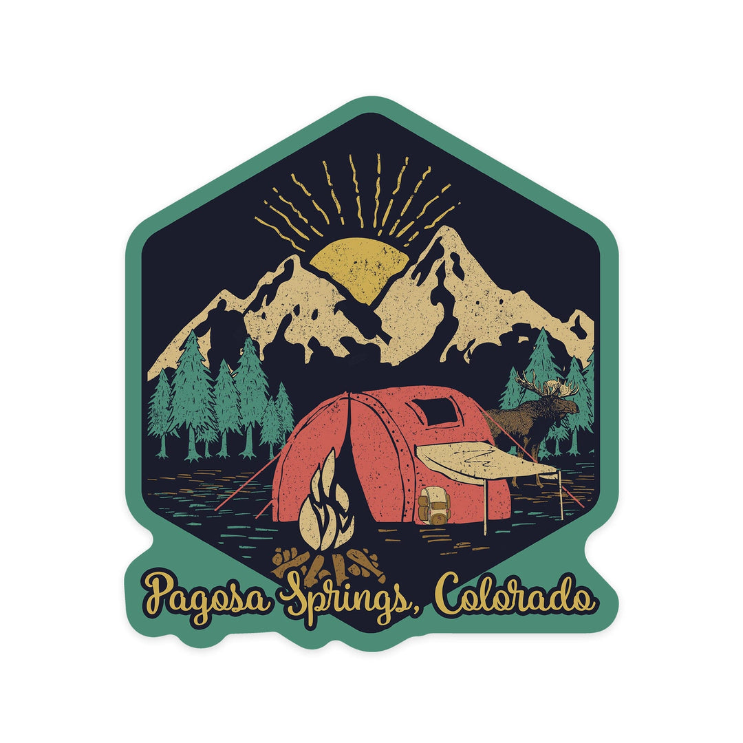 Pagosa Springs, Colorado, Camping Scene, Contour, Lantern Press Artwork, Vinyl Sticker Sticker Lantern Press 