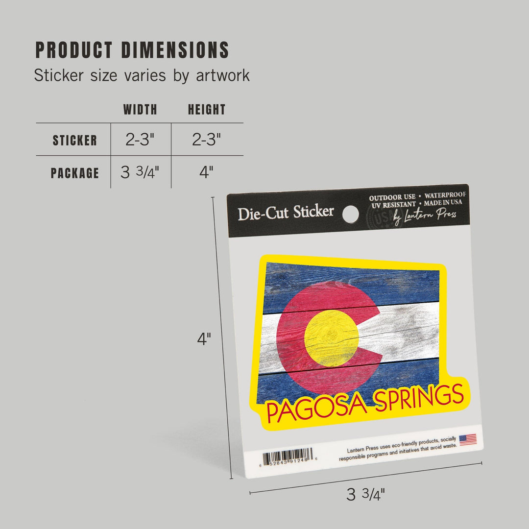 Pagosa Springs, Colorado, Colorado State Flag, Rustic Painting, Contour, Lantern Press Artwork, Vinyl Sticker Sticker Lantern Press 