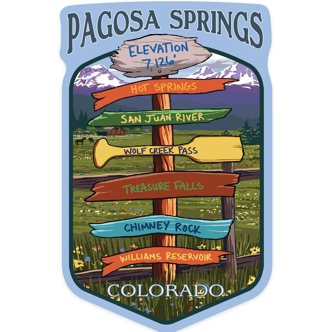 Pagosa Springs, Colorado, Destination Signpost, Contour, Vinyl Sticker Sticker Lantern Press 