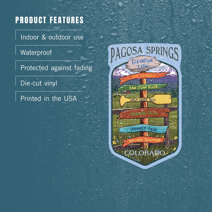 Pagosa Springs, Colorado, Destination Signpost, Contour, Vinyl Sticker Sticker Lantern Press 