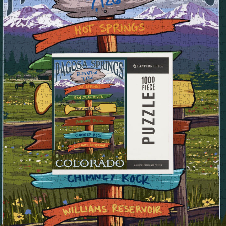 Pagosa Springs, Colorado, Destination Signpost, Jigsaw Puzzle Puzzle Lantern Press 