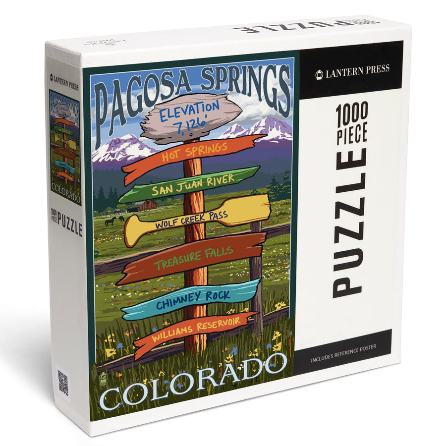 Pagosa Springs, Colorado, Destination Signpost, Jigsaw Puzzle Puzzle Lantern Press 