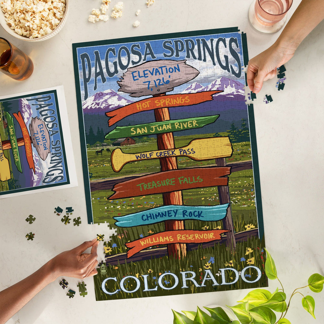 Pagosa Springs, Colorado, Destination Signpost, Jigsaw Puzzle Puzzle Lantern Press 