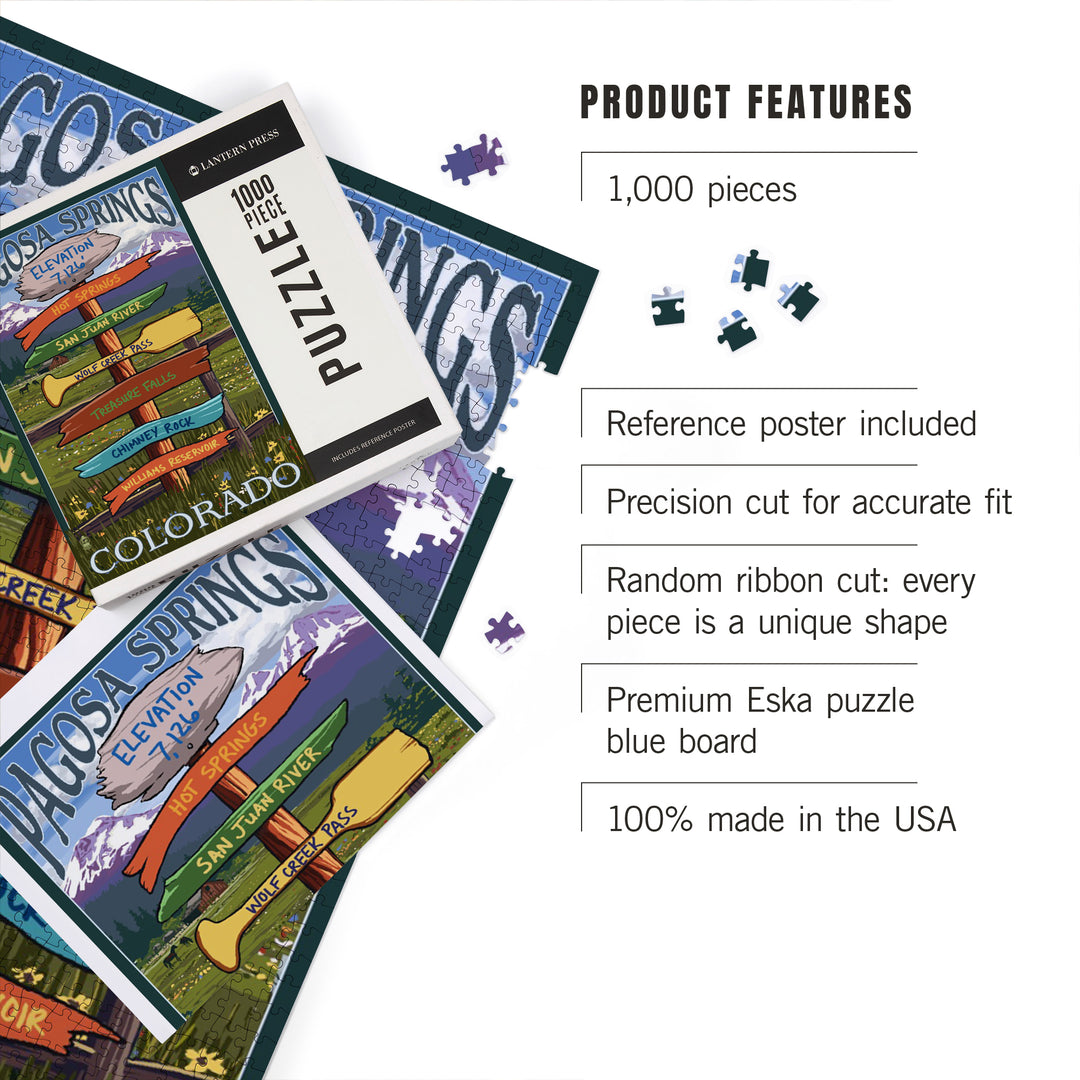 Pagosa Springs, Colorado, Destination Signpost, Jigsaw Puzzle Puzzle Lantern Press 