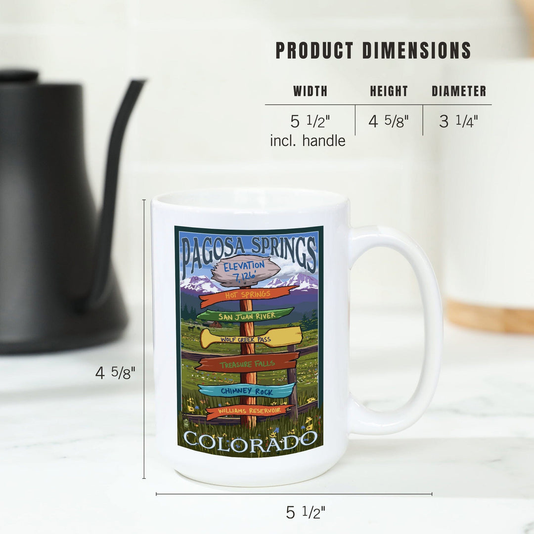Pagosa Springs, Colorado, Destination Signpost, Lantern Press Artwork, Ceramic Mug Mugs Lantern Press 