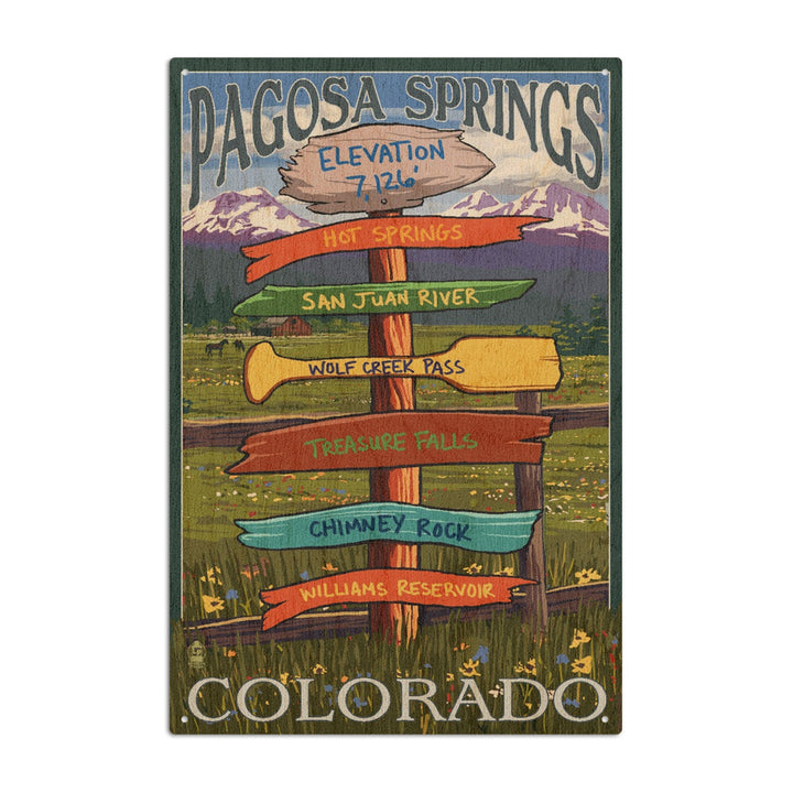Pagosa Springs, Colorado, Destination Signpost, Lantern Press Artwork, Wood Signs and Postcards Wood Lantern Press 10 x 15 Wood Sign 