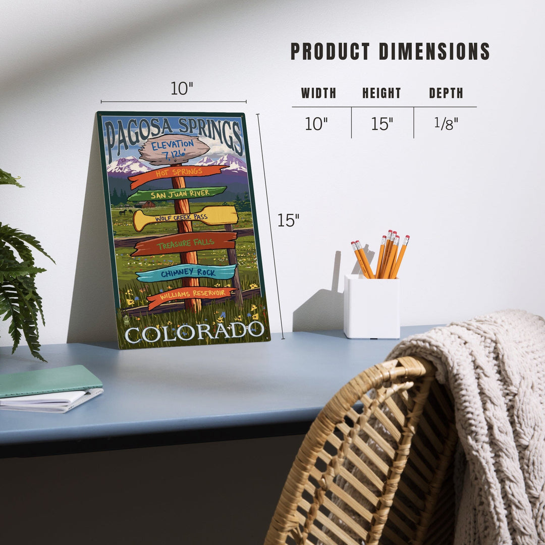 Pagosa Springs, Colorado, Destination Signpost, Lantern Press Artwork, Wood Signs and Postcards Wood Lantern Press 
