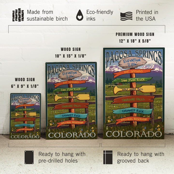 Pagosa Springs, Colorado, Destination Signpost, Lantern Press Artwork, Wood Signs and Postcards Wood Lantern Press 