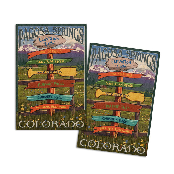 Pagosa Springs, Colorado, Destination Signpost, Lantern Press Artwork, Wood Signs and Postcards Wood Lantern Press 4x6 Wood Postcard Set 