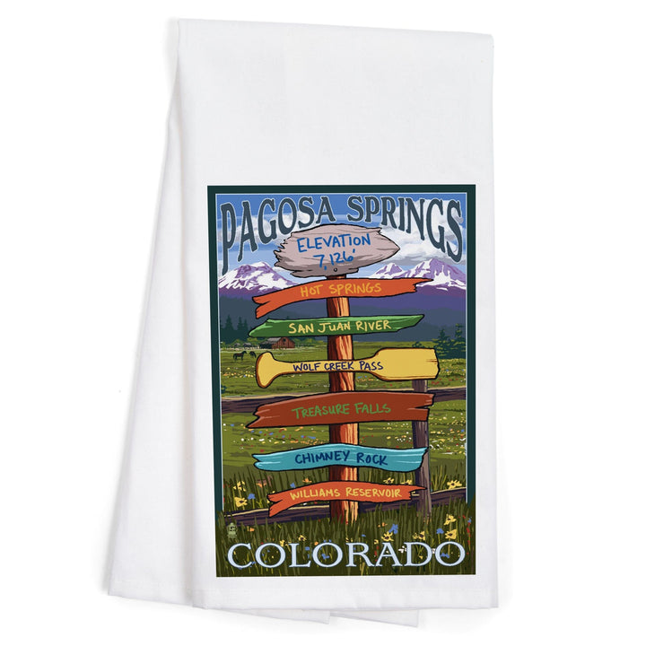 Pagosa Springs, Colorado, Destination Signpost, Organic Cotton Kitchen Tea Towels Kitchen Lantern Press 